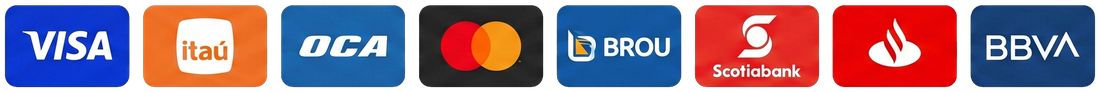 Medios de pago: Visa, Itaú, OCA, Mastercard, BROU, Scotiabank, Santander, BBVA